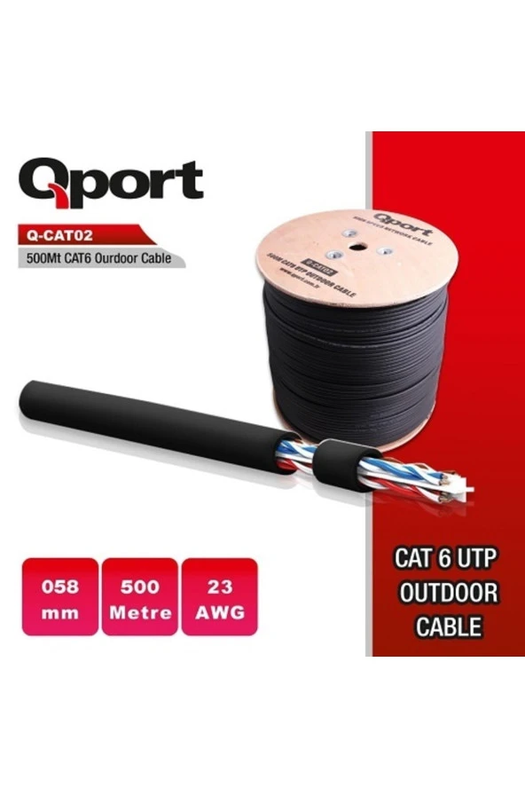 Qport Q-Cato2 23Awg Cat6 500Mt Utp Outdoor Kablo