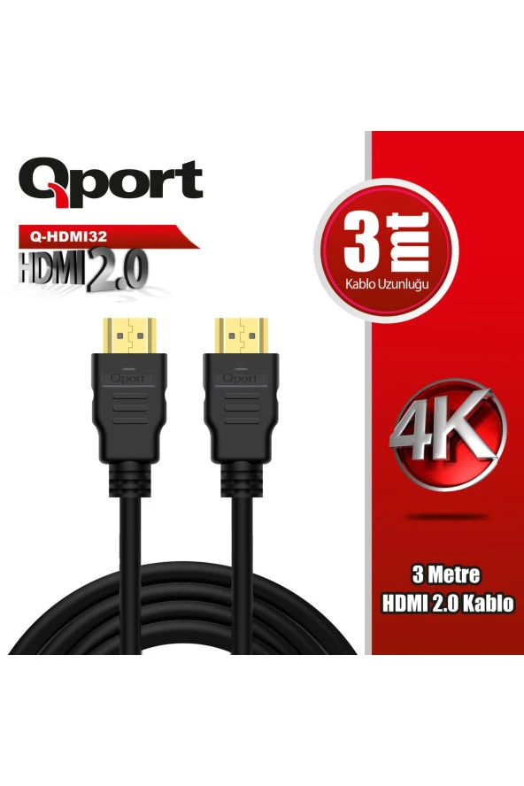 Qport  Q-hdmı32 Altın Uçlu 3 Metre 4k Hdmı2.0 Kablo