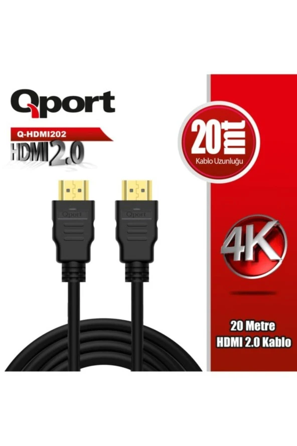 Qport  Q-hdmı202 Altın Uçlu 20 Metre 4k Hdmı2.0 Kablo