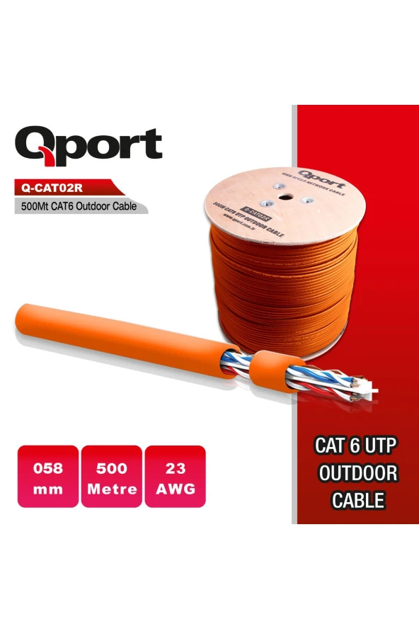 Qport  Q-CATO2R 500mt Utp Cat6 Outdoor Network Kablo Turuncu 23awg 0.58mm