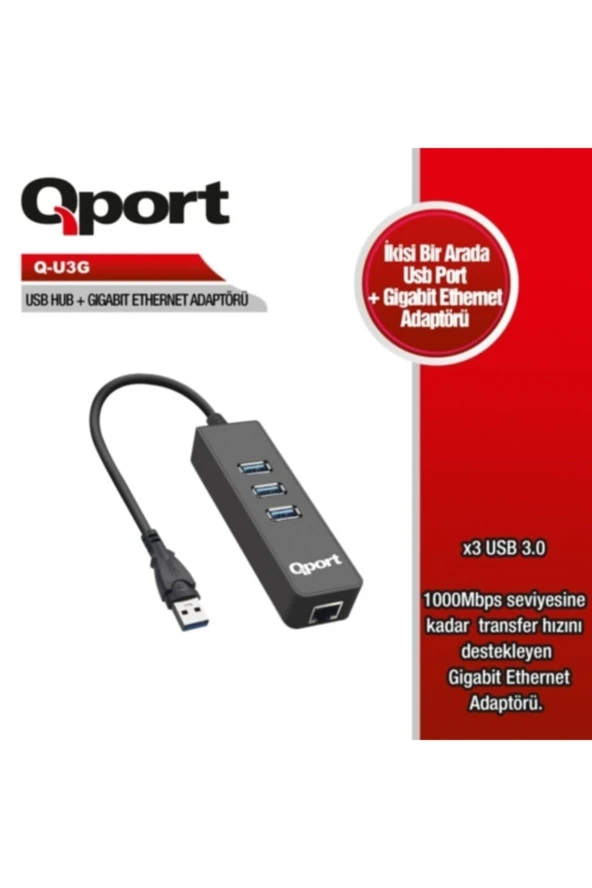 Qport  Q-u3g 3xusb 3.0 Çoklayıcı+gig. Ethernet Adap