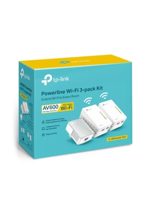 TP-LINK  Tl-wpa4220t Kıt 300mbps Av600 3lü Powerline Adaptör