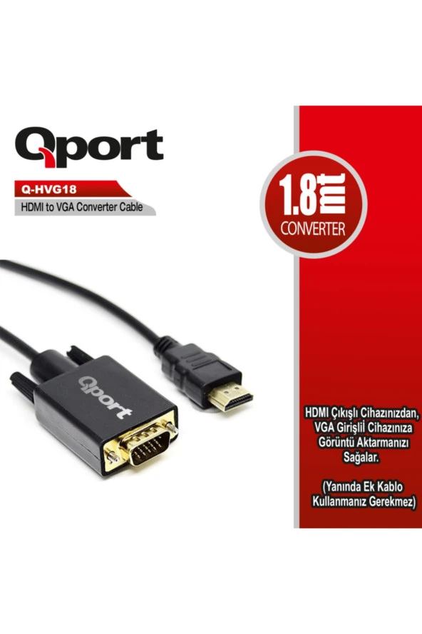 Qport  Q-HVG18 Hdmı To Vga 1,8 Metre Çevirici Kablo