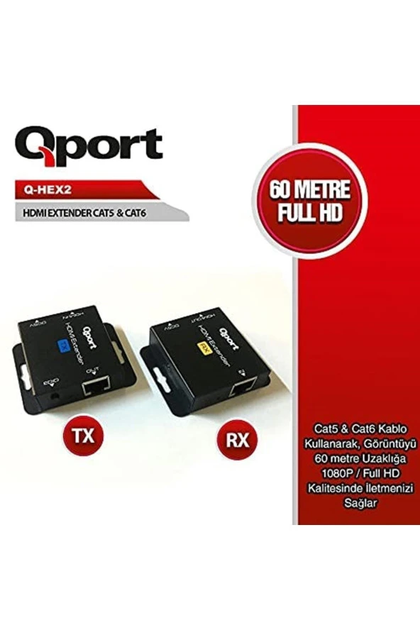 Qport  Q-hex2 Hdmı Extender Cat6 60m 2 Li Paket - 2