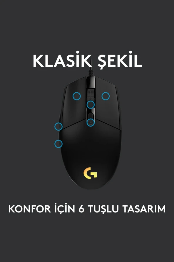 Logitech G102 LIGHTSYNC 910-005823 RGB Aydınlatmalı 8.000 DPI Kablolu Oyuncu Mouse - Siyah - 2