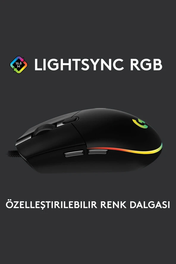 Logitech G102 LIGHTSYNC 910-005823 RGB Aydınlatmalı 8.000 DPI Kablolu Oyuncu Mouse - Siyah - 3