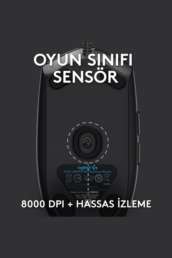 Logitech G102 LIGHTSYNC 910-005823 RGB Aydınlatmalı 8.000 DPI Kablolu Oyuncu Mouse - Siyah - 5