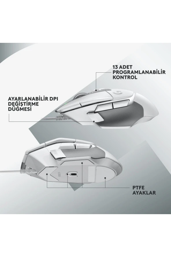 logitech G G502 X Kablolu HERO 25K Sensörlü Yüksek Performanslı Oyuncu Mouse - Beyaz - 3