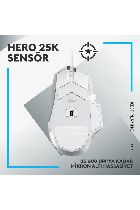 logitech G G502 X Kablolu HERO 25K Sensörlü Yüksek Performanslı Oyuncu Mouse - Beyaz - 5
