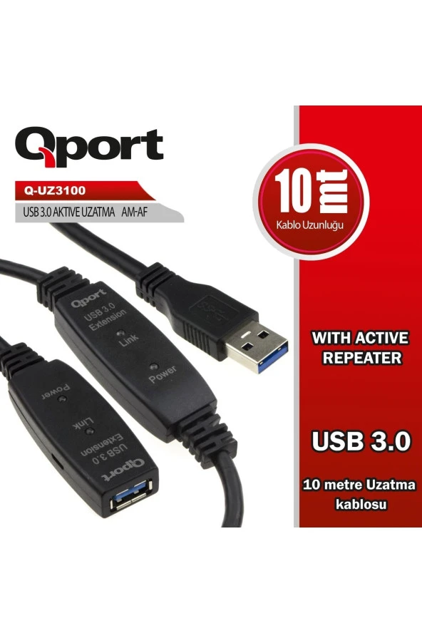 Qport  Q-uz3100 Usb 3.0 10 Metre Uzatma Kablosu