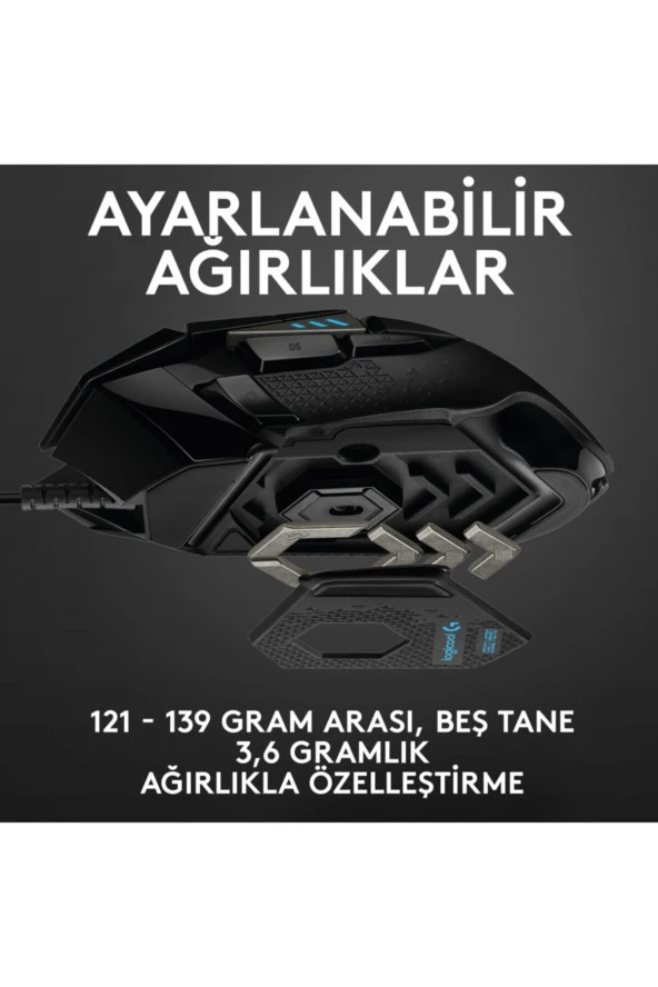 logitech G G502 HERO 25.600 DPI Yüksek Performanslı Oyuncu Mouse - Siyah - 4