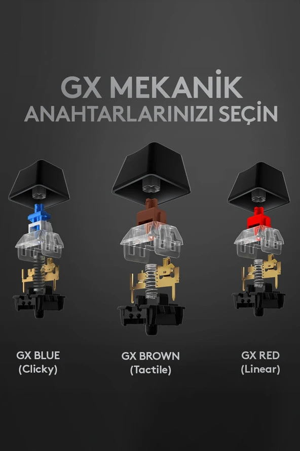 logitech  G G512 LIGHTSYNC RGB GX Blue Clicky Aydınlatmalı Mekanik Kablolu Türkçe Q Oyuncu Klavyesi - Siyah