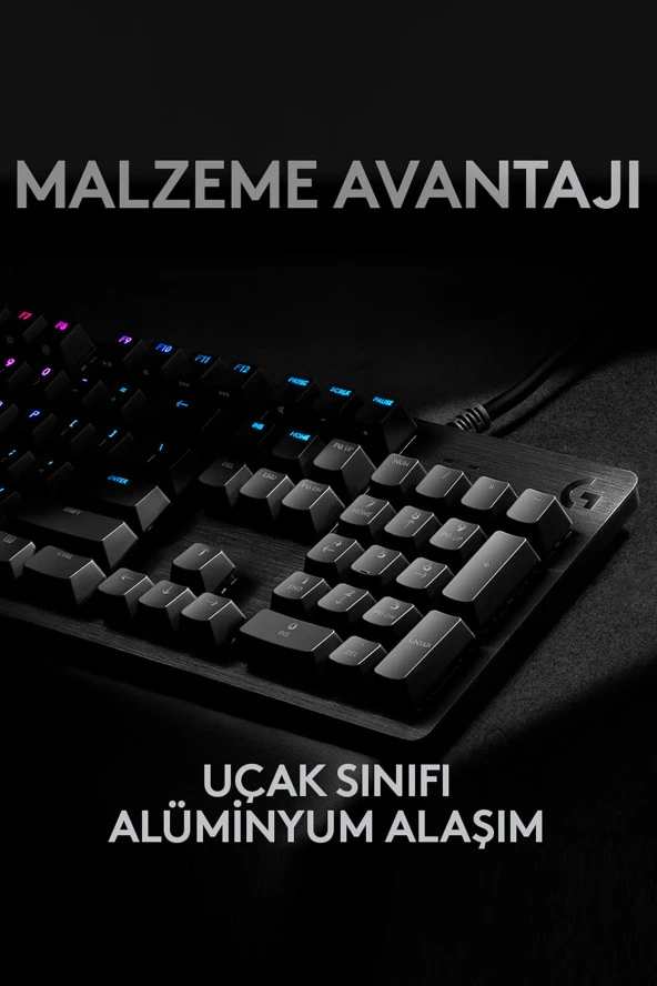 logitech  G G512 LIGHTSYNC RGB GX Blue Clicky Aydınlatmalı Mekanik Kablolu Türkçe Q Oyuncu Klavyesi - Siyah - 3