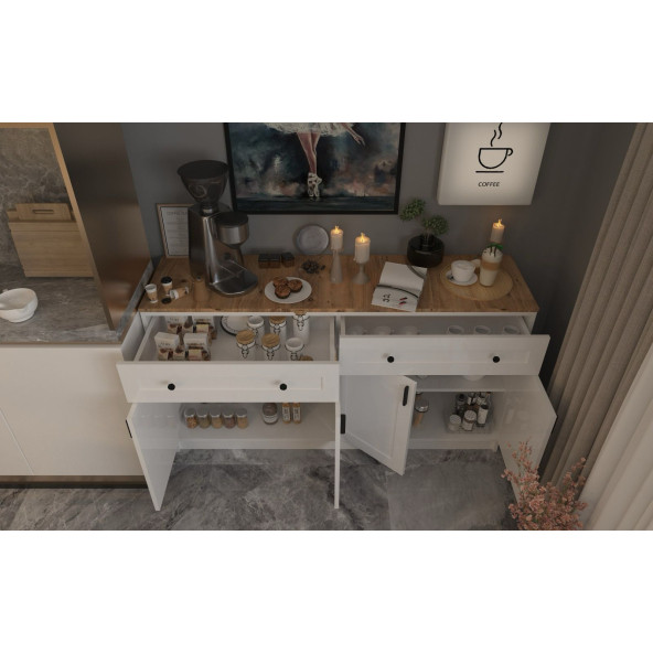 Çiftli Çok Amaçlı Dolap - Kahve Köşesi-Mutfak Standı - 6