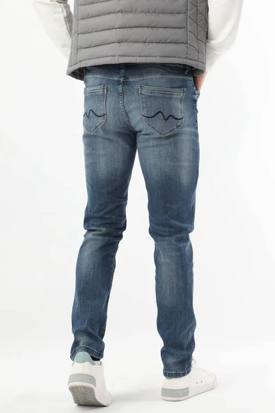 Erkek Boru Paça Jean Pantolon Mavi - 6
