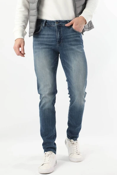 Erkek Boru Paça Jean Pantolon Mavi - 4