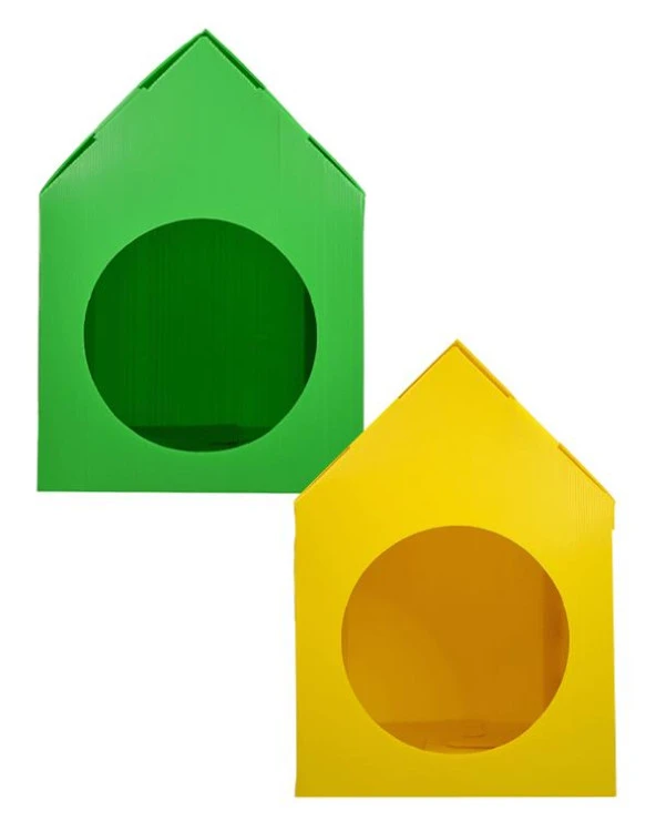 Temel Özel Üretim Plastik Kedi Evi 2li Set Sarı ve Yeşil