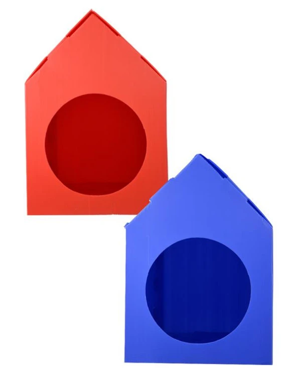 Temel Özel Üretim Plastik Kedi Evi 2li Set Mavi ve Kırmızı