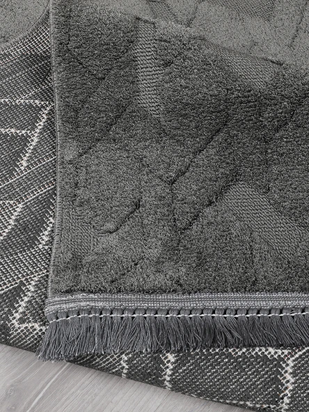 Lara Bukleli Desenli Yumuşacık Peluş Halı Salon Oturma Odası Mutfak Koridor Halısı 9401D Antrasit - 3