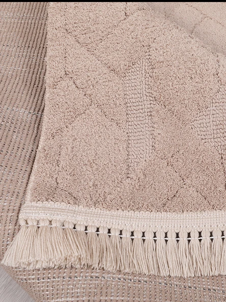 Lara Bukleli Desenli Yumuşacık Peluş Halı Salon Oturma Odası Mutfak Koridor Halısı 9401C Vizon - 4