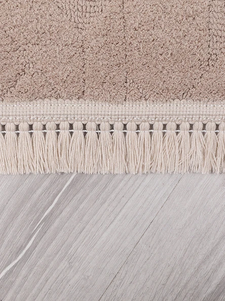 Lara Bukleli Desenli Yumuşacık Peluş Halı Salon Oturma Odası Mutfak Koridor Halısı 9401C Vizon - 5