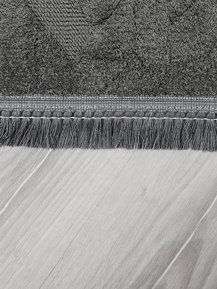 Lara Bukleli Desenli Yumuşacık Peluş Halı Salon Oturma Odası Mutfak Koridor Halısı 9401D Antrasit - 4