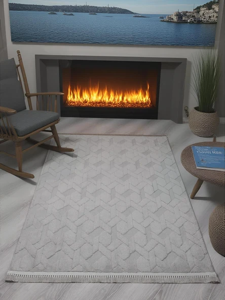 Lara Bukleli Desenli Yumuşacık Peluş Halı Salon Oturma Odası Mutfak Koridor Halısı 9401B Gri ürün görseli 1