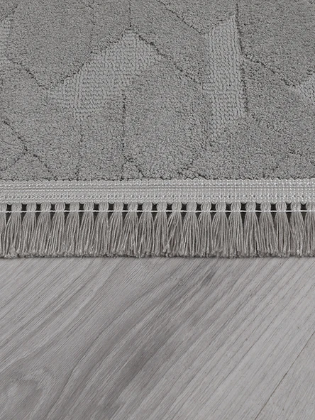 Lara Bukleli Desenli Yumuşacık Peluş Halı Salon Oturma Odası Mutfak Koridor Halısı 9401B Gri - Resim 5