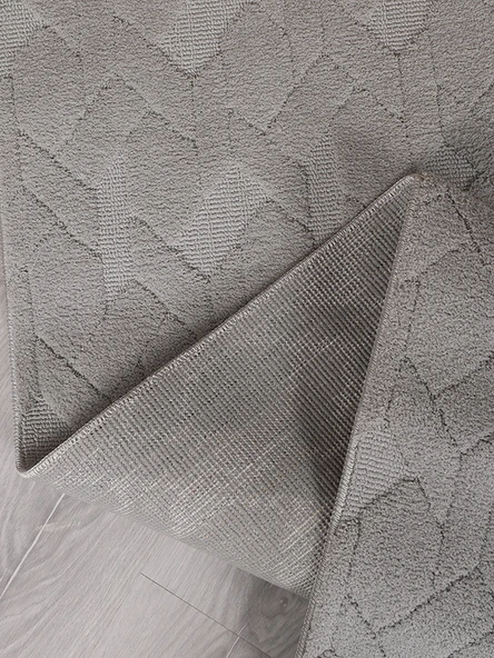 Lara Bukleli Desenli Yumuşacık Peluş Halı Salon Oturma Odası Mutfak Koridor Halısı 9401B Gri - Resim 3