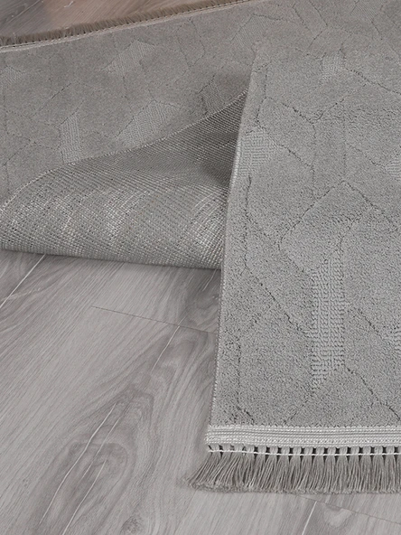 Lara Bukleli Desenli Yumuşacık Peluş Halı Salon Oturma Odası Mutfak Koridor Halısı 9401B Gri - Resim 4