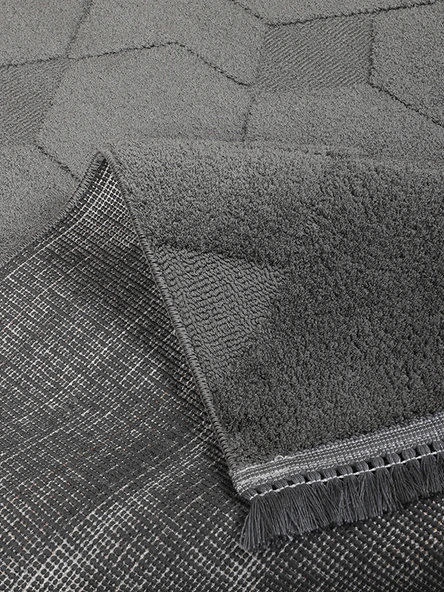 Lara Bukleli Desenli Yumuşacık Peluş Halı Salon Oturma Odası Mutfak Koridor Halısı 9400D Antrasit - 3