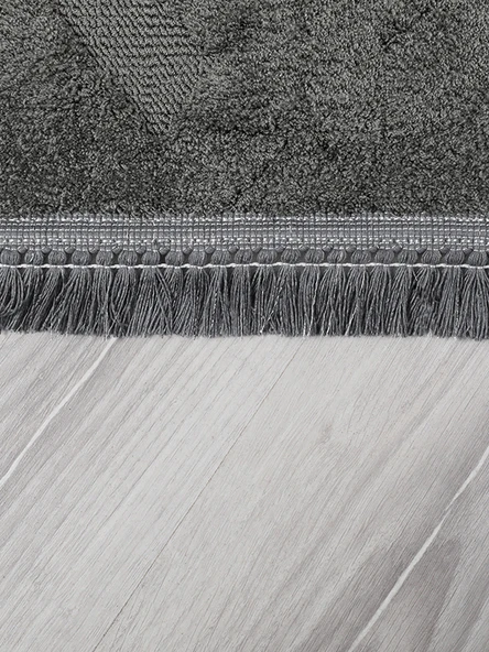 Lara Bukleli Desenli Yumuşacık Peluş Halı Salon Oturma Odası Mutfak Koridor Halısı 9400D Antrasit - 4