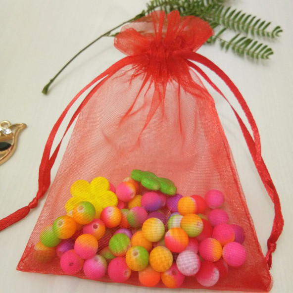 20 Adet Şeffaf Kırmızı Bez Kına Düğün Mevlüt Sünnet Hediye Kesesi Kese 14 Cm X 12 Cm Çanta - 4