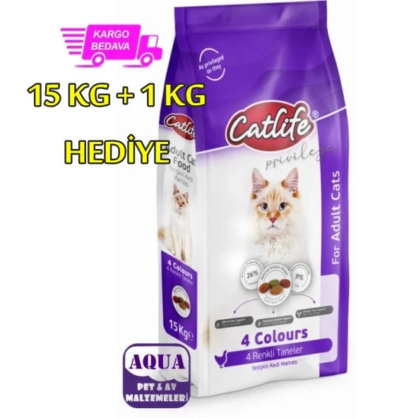 Catlife Tavuklu Multicolor Yetişkin Kedi Maması 15 kg + 1 Kg HEDİYE