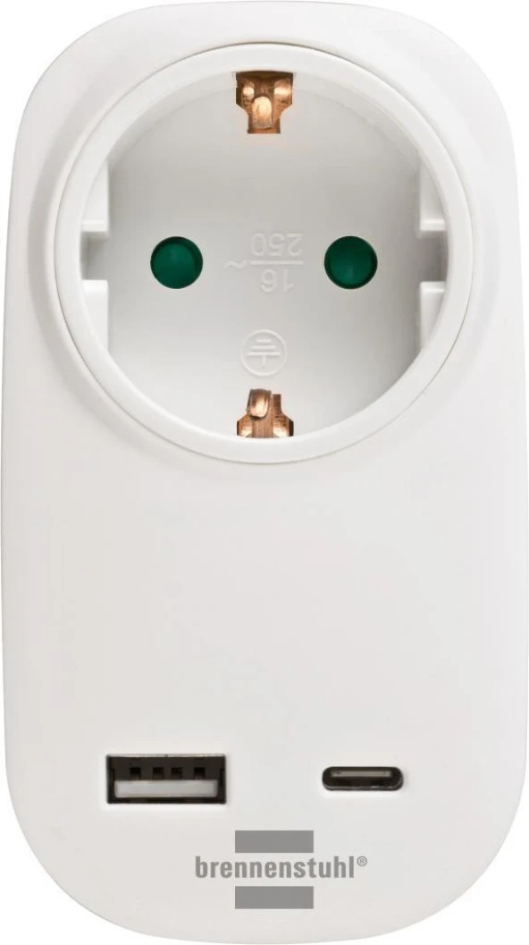 Brennenstuhl Premium Serisi Tek Soketli 18W Hızlı Şarj Özellikli 1 Typ-C + 1 USB' li Şarj Korumalı Priz - 2