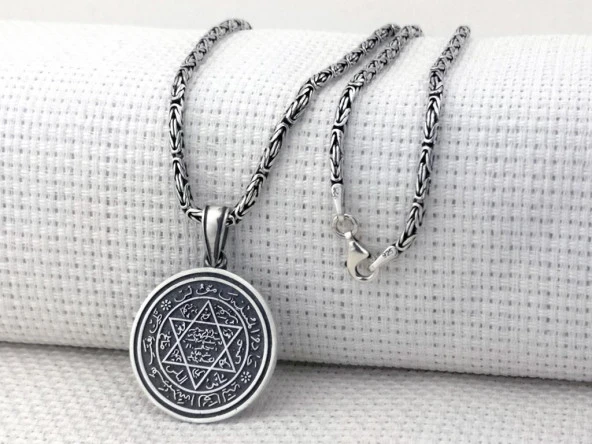 Hz Süleyman Mührü Kral Zincirli 925 Ayar Gümüş Kolye - Resim 3