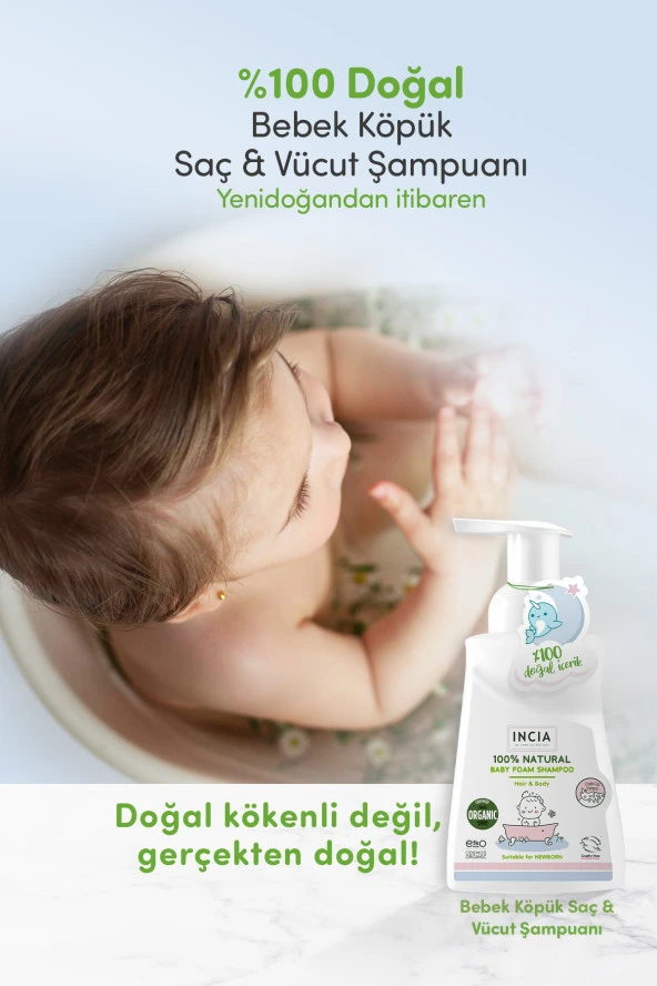 INCIA 100 Doğal Organik Sertifikalı Bebek Köpük Şampuanı Saç Vücut Lavanta Konak Önleyici Yenidoğan 200 ml - 3