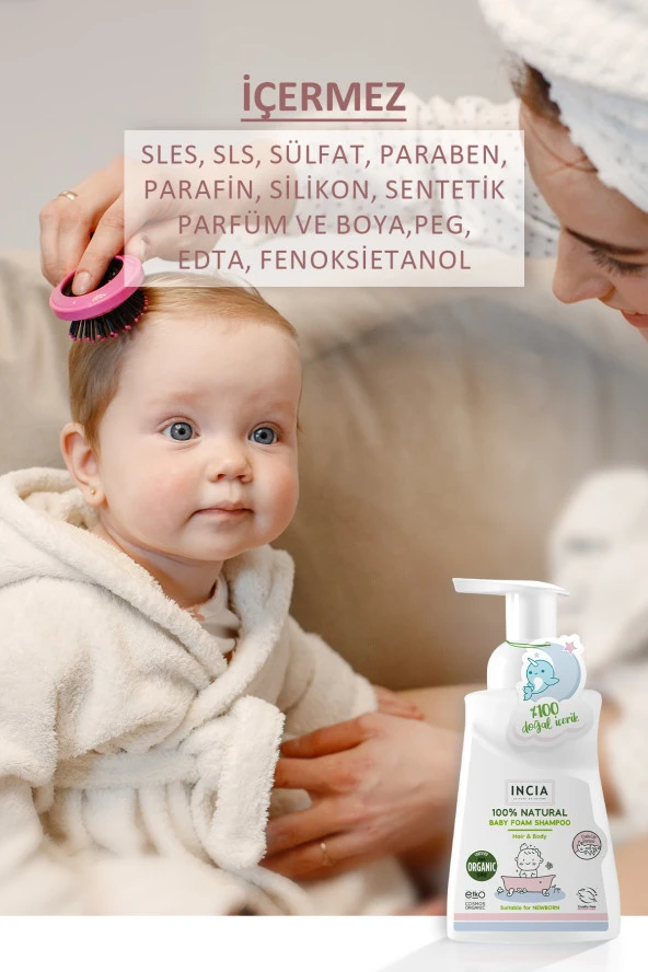INCIA 100 Doğal Organik Sertifikalı Bebek Köpük Şampuanı Saç Vücut Lavanta Konak Önleyici Yenidoğan 200 ml - 6