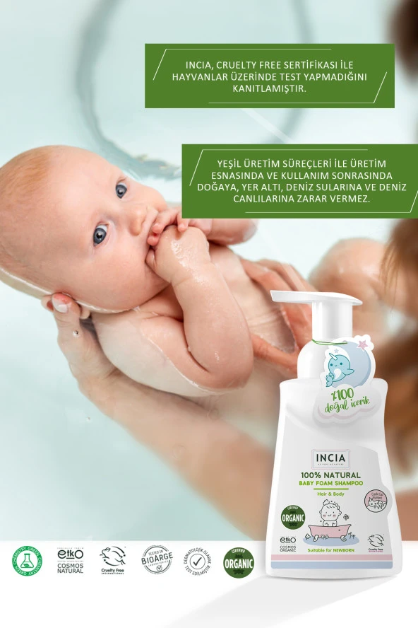 INCIA 100 Doğal Organik Sertifikalı Bebek Köpük Şampuanı Saç Vücut Lavanta Konak Önleyici Yenidoğan 200 ml - 7