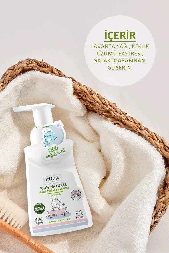 INCIA 100 Doğal Organik Sertifikalı Bebek Köpük Şampuanı Saç Vücut Lavanta Konak Önleyici Yenidoğan 200 ml - 5