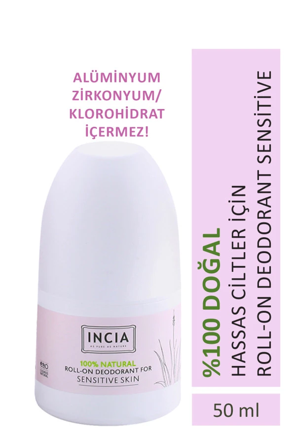 INCIA %100 Doğal Roll On Deodorant Hassas Ciltler İçin Ter Kokusu Önleyici Lekesiz 50 ml