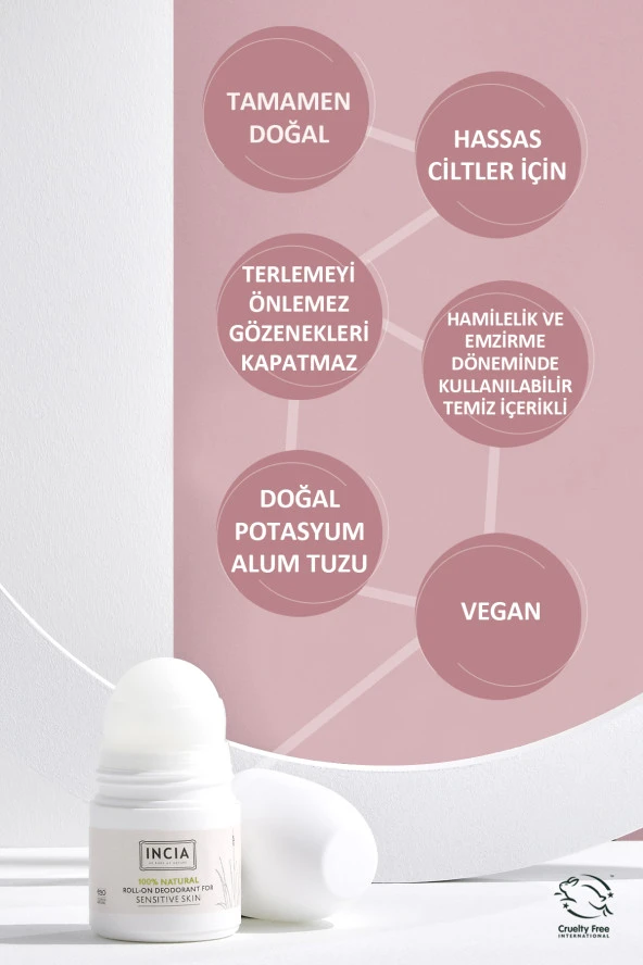 INCIA %100 Doğal Roll On Deodorant Hassas Ciltler İçin Ter Kokusu Önleyici Lekesiz 50 ml - 5