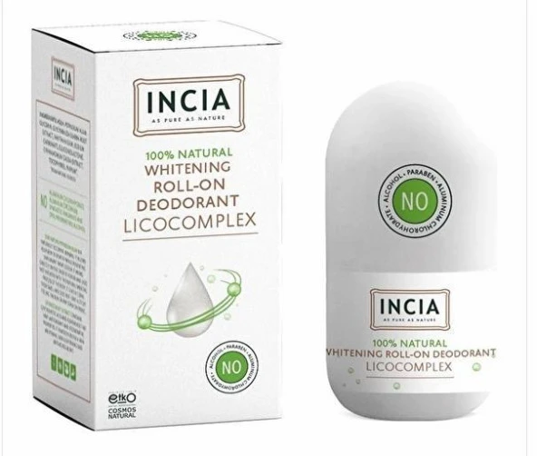 INCIA 100 Doğal Roll On Deodorant Beyazlatıcı Ter Kokusu Önleyici Lekesiz 50 ml