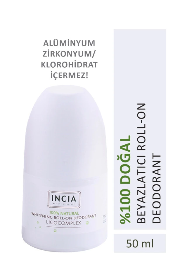 INCIA %100 Doğal Roll On Deodorant Beyazlatıcı Ter Kokusu Önleyici Lekesiz 50 ml