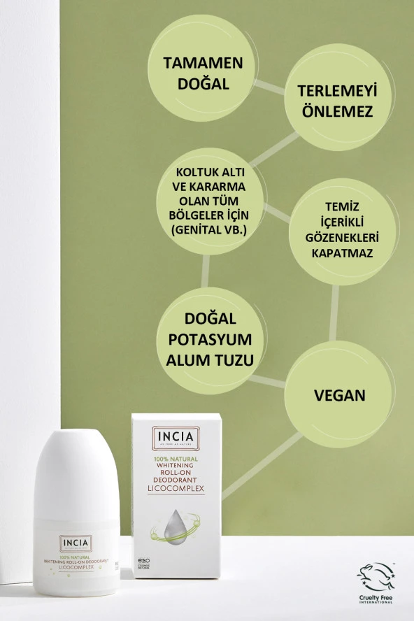 INCIA %100 Doğal Roll On Deodorant Beyazlatıcı Ter Kokusu Önleyici Lekesiz 50 ml - 5