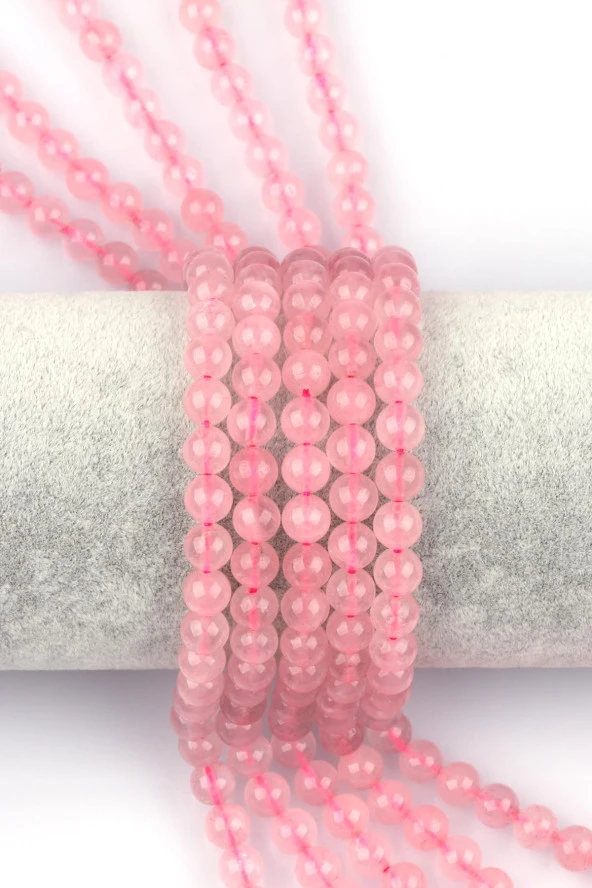 Pembe Kuvars Doğal Taş Dizi 6 mm Küre Kesim