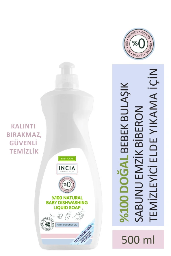 INCIA %100 Doğal Bebek Bulaşık Sabunu Bitkisel Emzik Biberon Temizleyici Vegan 500 ml