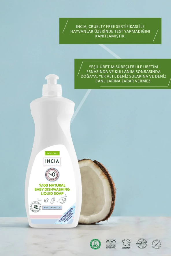 INCIA %100 Doğal Bebek Bulaşık Sabunu Bitkisel Emzik Biberon Temizleyici Vegan 500 ml - 7