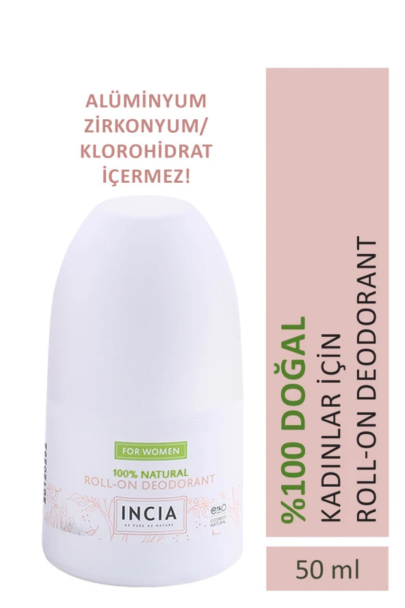 INCIA %100 Doğal Roll On Deodorant Kadınlar İçin Ter Kokusu Önleyici Lekesiz 50 ml