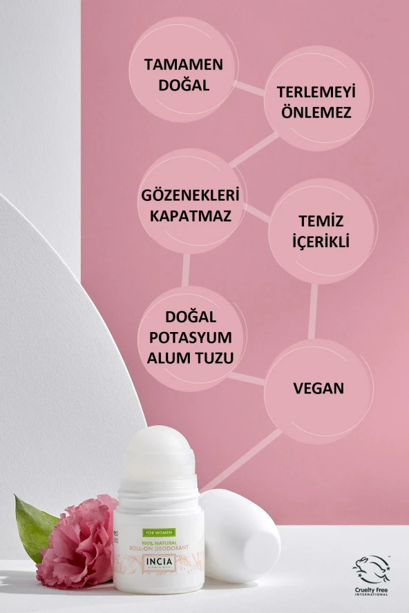 INCIA %100 Doğal Roll On Deodorant Kadınlar İçin Ter Kokusu Önleyici Lekesiz 50 ml - 5